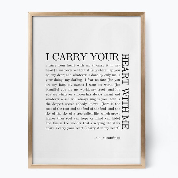 EE Cummings I Carry Your Heart Print Valentines Day Quote Literary Love Quote Soulmate Printable Wall Art Romantic Gift Bedroom Wall Decor