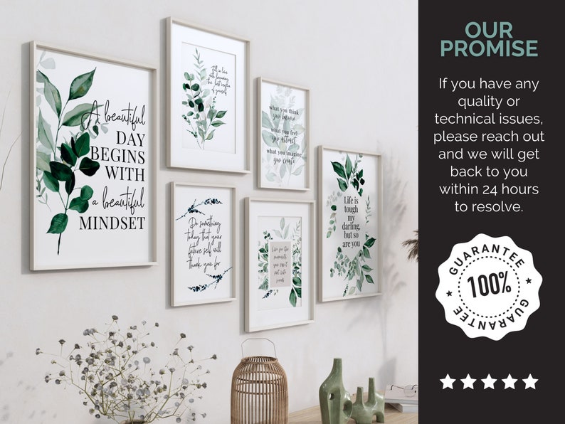 Inspirational Wall Art Office Decor Women Quotes About Life Gallery Wall Set of 6 Prints Botanical Art Print Inspirational Printable Quotes image 8