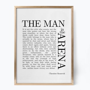 The Man In The Arena Theodore Roosevelt Citazione Daring Greatly Print Inspiring Office Wall Decor Citazioni sulla vita Festa del papà Regalo Marito