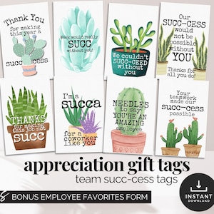 Etiquetas de regalo de agradecimiento para compañeros de trabajo Citas de éxito de trabajo en equipo El trabajo tendría éxito sin usted Etiquetas de plantas de juego de palabras suculentas Etiquetas de favor de agradecimiento a los empleados