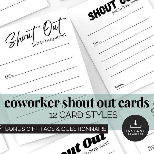 Printable Employee Shout Out Cards, Staff Shout Out Form, Employee Appreciation Cards, Compliment Cards for Colleagues, Encouragement Cards
