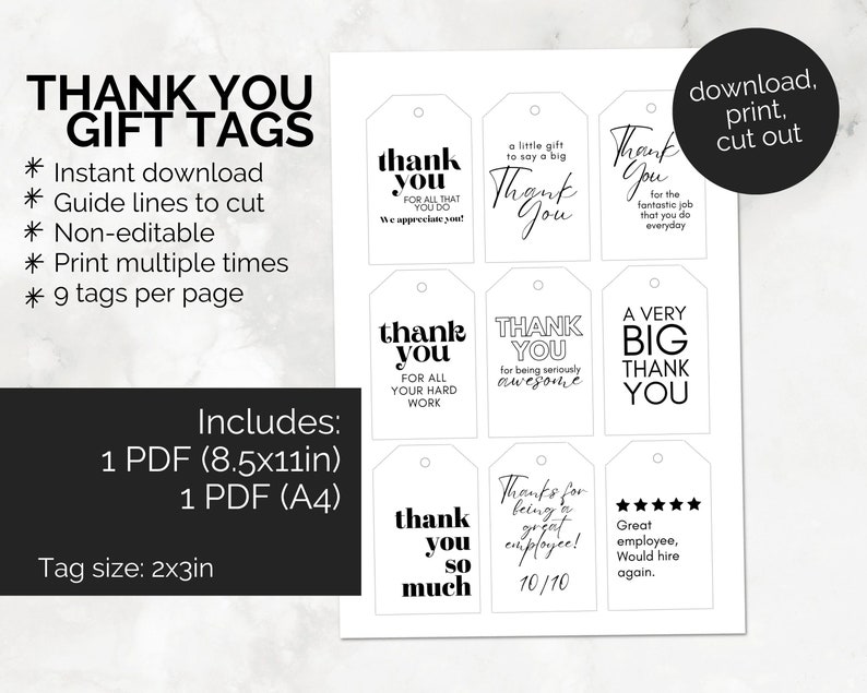 Thank You Tag Printable Employee Thank You Gift Bag Tags - Etsy