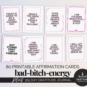 Carte di affermazioni di parolacce, affermazioni quotidiane toste, affermazioni rosa femminili, carte digitali, mazzo di carte per lo sviluppo personale e l'amore per se stessi
