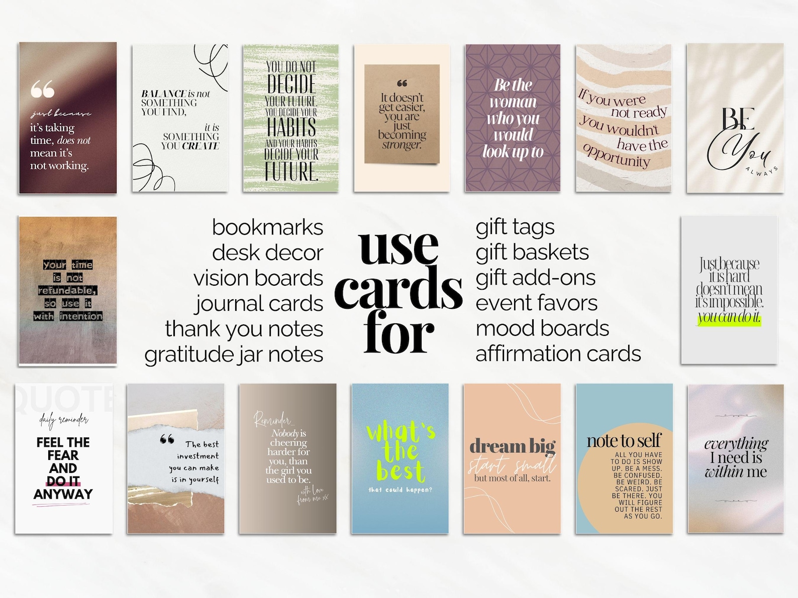 Vision Board Cards Inspirational Quote Card Set Printable Self Care ...