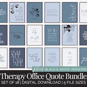 Mental Health Posters for Therapy Office, Blue Therapist Wall Decor Bundle, Mental Health Digital Download Prints, Counselor Office Wall Art