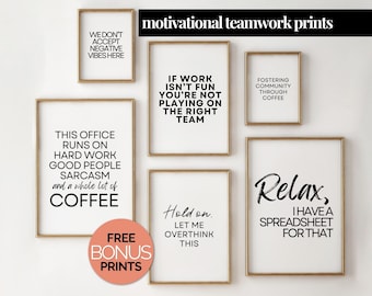 Funny Office Prints Set of 6, Office Humor Posters, Inspirational Breakroom Decor, Team Quotes for Workplace, This Office Runs On Coffee