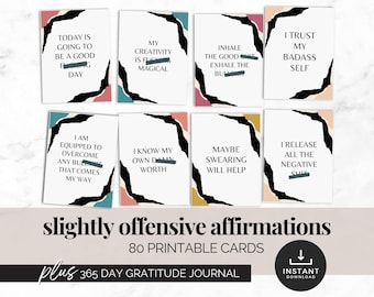 Badass Affirmation Cards Printable Funny Affirmation Card Set Mental Health Gift Anxiety Relief Swear Words of Affirmation Digital Download