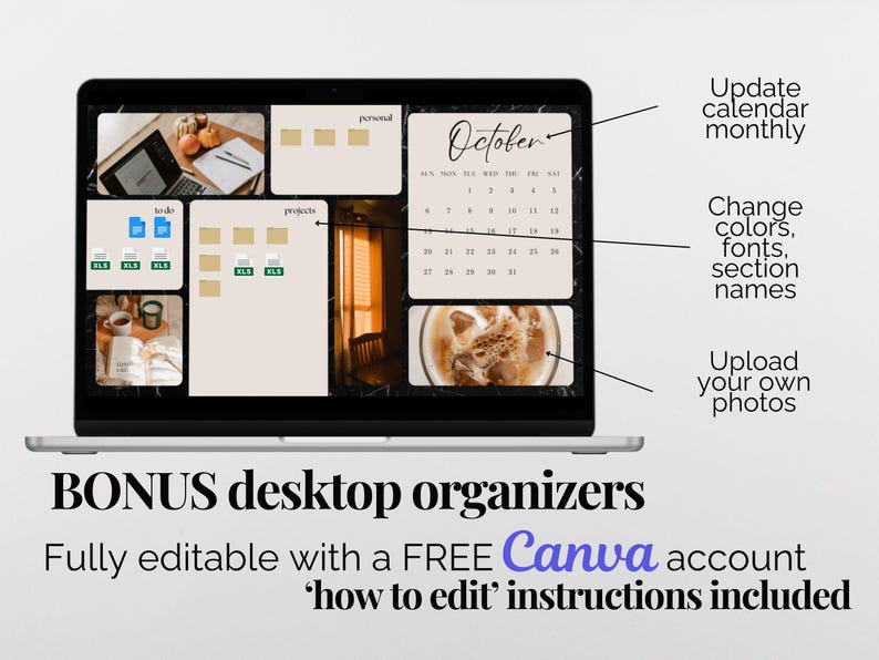 Desktop Wallpaper And Icon Pack 2026 Monthly Calendar Digital Desktop Wallpaper Editable Desktop Organizers Laptop Wallpaper for Mac Windows image 5