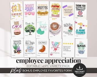 Employee Thanks You Gift Tag Bundle Mini Thank You Cards Coworker Appreciation Gift Printable Favor Tags Staff Snacks Volunteer Team Gift