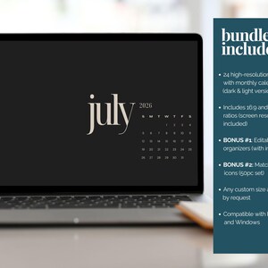 Desktop Wallpaper And Icon Pack 2026 Monthly Calendar Digital Desktop Wallpaper Editable Desktop Organizers Laptop Wallpaper for Mac Windows image 8