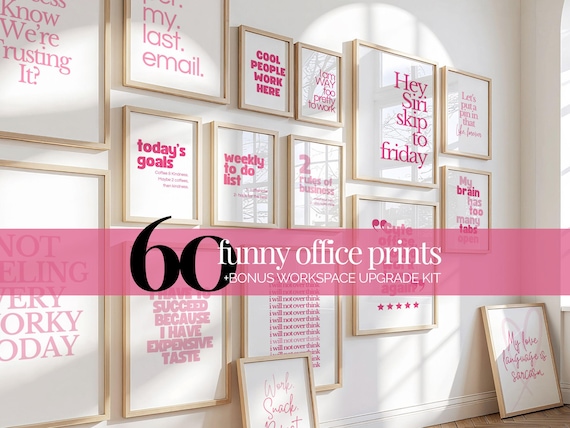 Pink Office Gallery Wall Funny Quotes for Work Decor Motivational Digital Print Office Humor Downloadable Bundle Sarcastic Adulting Wall Art