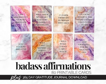 Tägliche Affirmationskarten für Badass Erwachsene, die Affirmationen frechen Zitat-Karten druckbare Ermutigungs-Zitate Manifestations-Karten-Deck