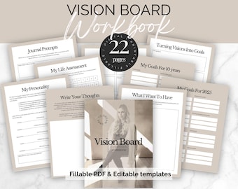 Vision Board Planner Printable Vision Board Template Editable Goal Planner Bundle Digital Download Life Goals Workbook Visionboard Worksheet