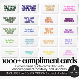 Mini-cartes de compliments imprimables Cartes de citation édifiante Cartes de positivité numériques Cartes de remerciement Cartes-cadeaux Mots d'encouragement
