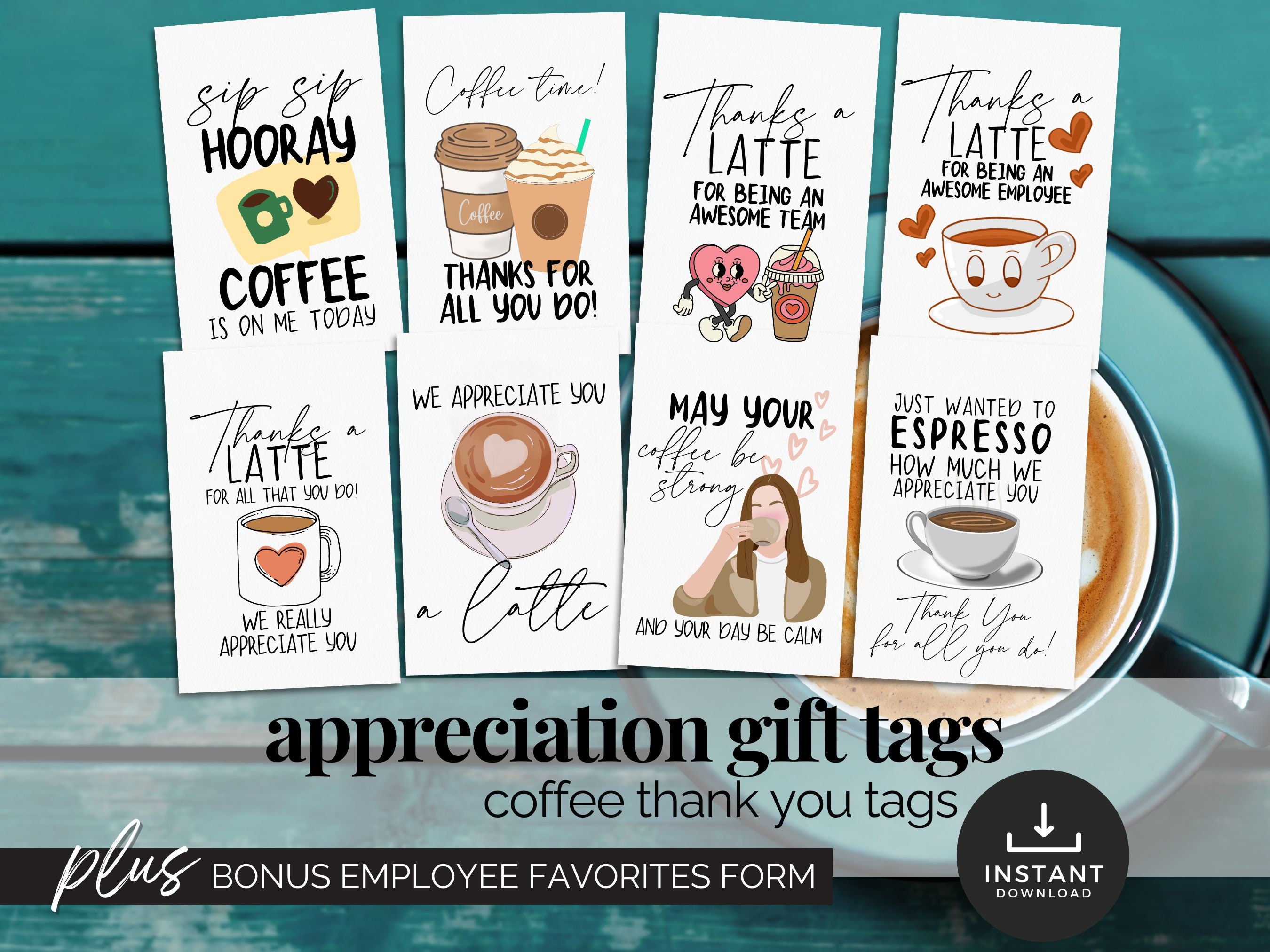 Thanks A Latte Coffee Gift Tag Printable Coffee Thank You Tag