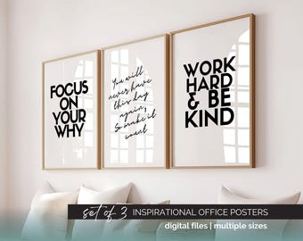 Inspirational Wall Art Digital Print Set of 3, Motivational Quote Posters for Women Office Decor, Uplifting Work Quote Prints, Mindset Art
