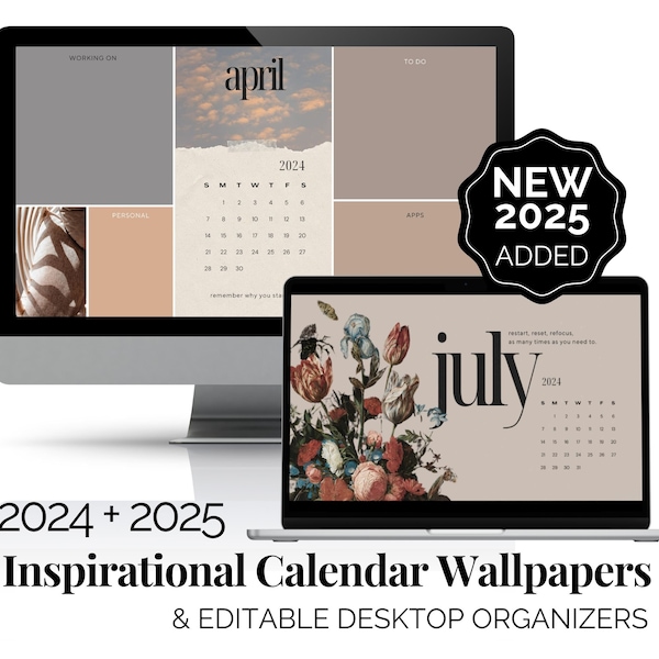 Desktophintergrund, Digital Desktop Organizer, Desktop Hintergrundbild, Kalender 2024 2025 Computer Hintergrundbild Bearbeitbar Desktop Organizer