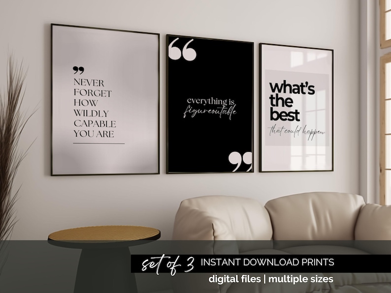 Motivational Mindset Wall Art Set of 3 Inspiring Quote Printable Office ...