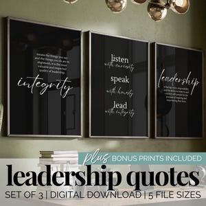 Set di 3 stampe con citazioni sulla leadership, decorazione da parete per ufficio nera, poster motivazionali per l'ufficio, citazioni di leader di squadra, decorazione per ufficio principale