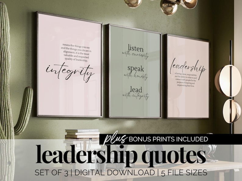 Female Office Wall Art Set Pink and Green Office Decor Team Leadership ...