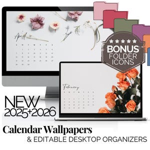 Floral Desktop Monthly Calendar 2026 Desktop Wallpaper and Icon Pack Flower Wallpaper Backgrounds Botanical Laptop Wallpaper Screensaver Set
