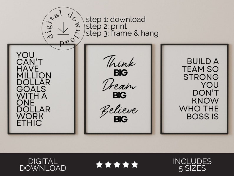 Modern Teamwork Prints Set of 6, Inspirational Staff Posters for Breakroom, Corporate Workspace Wall Decor, Meeting Room Quote Bundle image 2