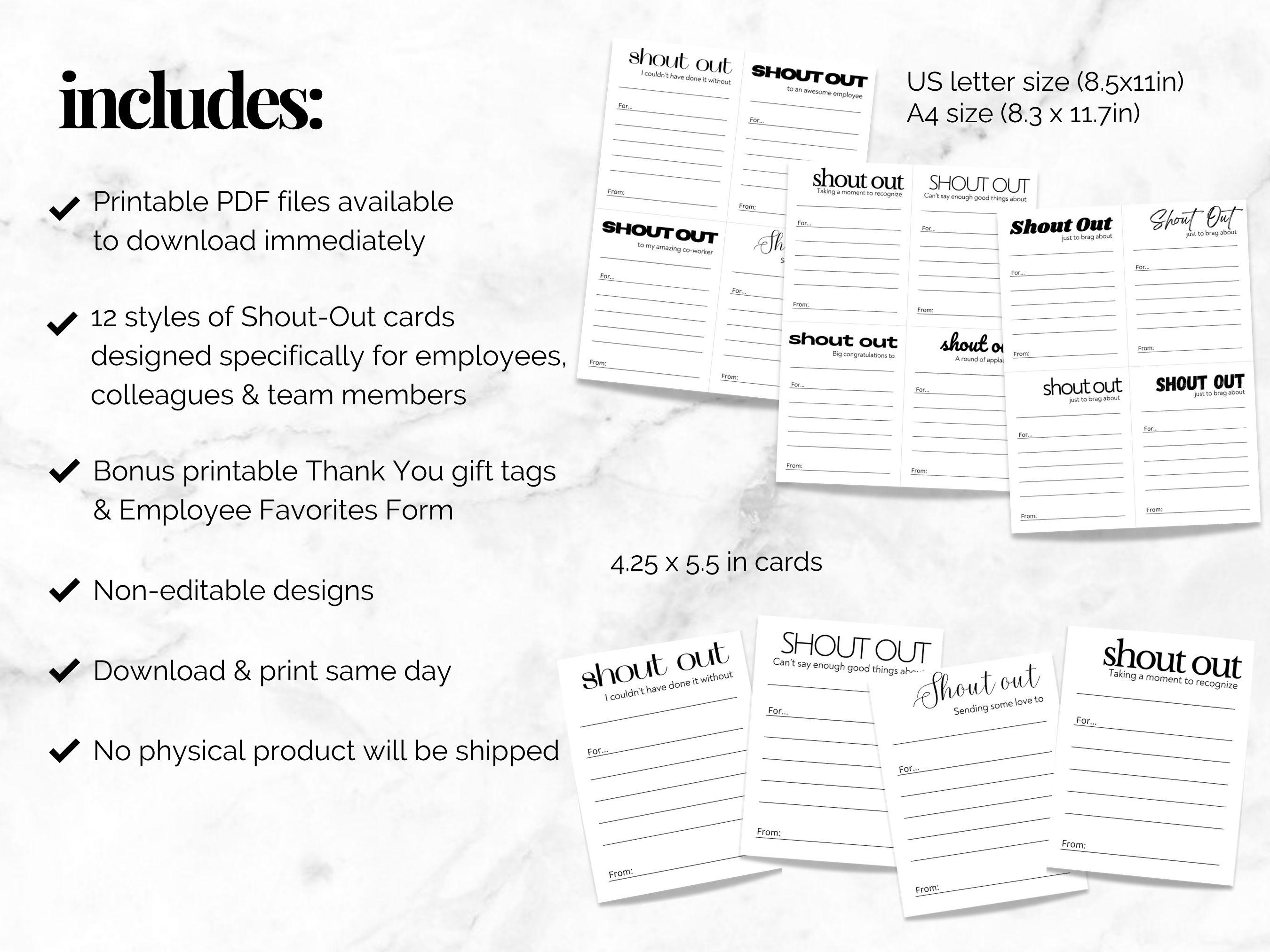 Employee Shout Out Cards Staff Shout Out Form Employee Appreciation ...