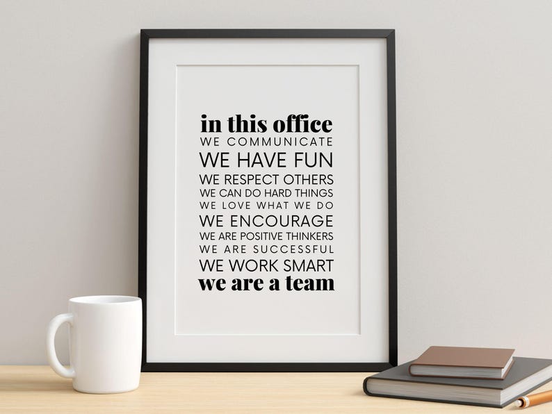 Positive Work Values Office Rules Wall Print Team Quote Printable Wall Art Office Core ...