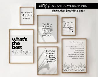 Daily Affirmation Poster Bundle, Office Wall Art Print Set of 6, Inspirational Quotes for Feminine Office Wall Decor