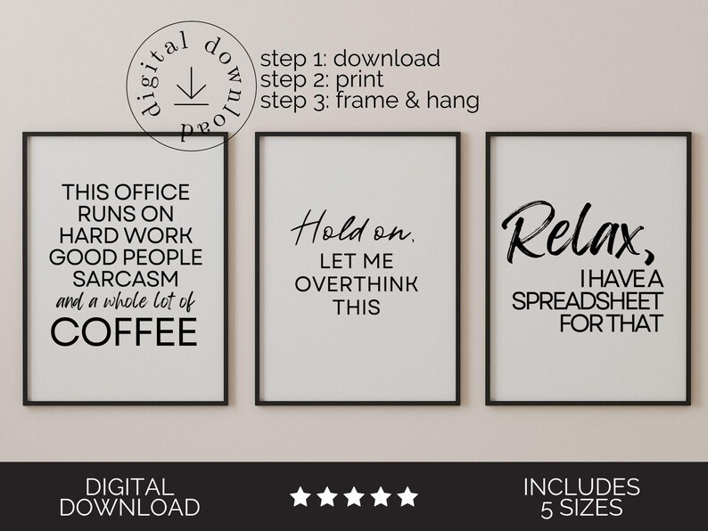Funny Office Decor Printables, Office Humor Poster Set, Inspirational Breakroom Wall Art, Workplace Poster with Fun Team Quotes image 4
