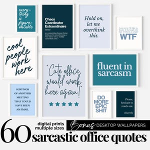 Blue Office Wall Art Funny Quote Gallery Wall Sarcastic Work Humor Inspirational Quote Poster Set Fun Desk Decor Navy Blue Wall Decor Trendy