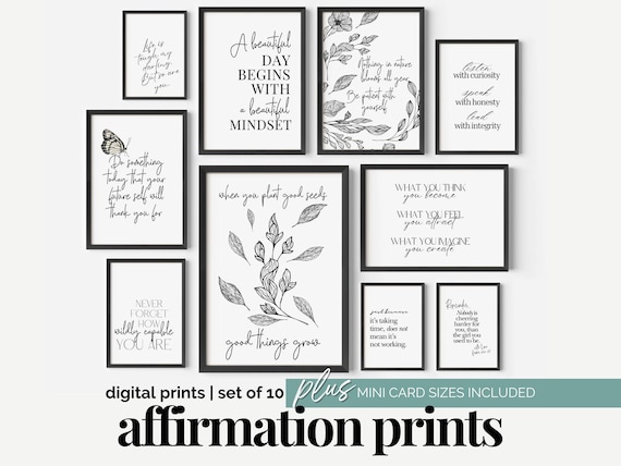 Office Affirmations Art Bundle Positive Mindset Poster Inspiring Office Decor for Women Professional Wall Art Quote Minimalist Floral Prints