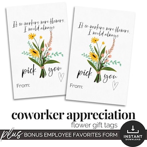 Étiquettes de remerciement pour un collègue Étiquettes de remerciement pour bouquet de fleurs Mini cartes-cadeaux imprimables Remerciement pour le départ d'un collègue Étiquette-cadeau Floral