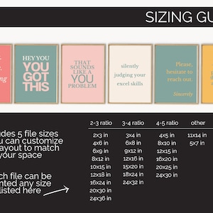 Pode incluir: Um conjunto de seis impress&otilde;es art&iacute;sticas emolduradas com cita&ccedil;&otilde;es humor&iacute;sticas em v&aacute;rias cores. As impress&otilde;es incluem frases como "Hey You Got This" e "That Sounds Like a You Problem". Um guia de tamanhos tamb&eacute;m est&aacute; inclu&iacute;do.