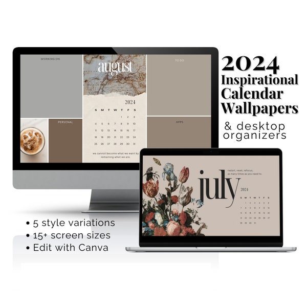 Desktop Wallpaper, Digital Desktop Organizer, Desktop Background Wallpaper, 2024 Calendar Computer Wallpapers, Desktop Wallpaper Organizer