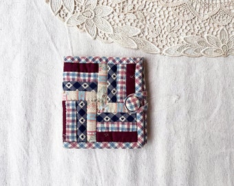 Cottage Chic Vintage Handmade Japanese Cotton Fabric Quilted Bohemian Patchwork bifold wallet, Geometric design, Asian folk art, cute