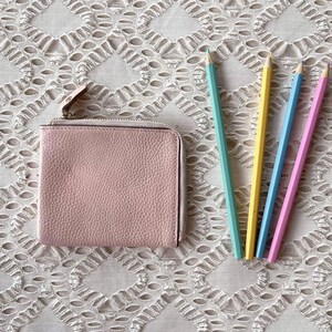 Vintage Pastell Pink Echtleder Half-Zip Brieftasche, bunt und süß dünne Brieftasche,schlanke Brieftasche,Geldtasche,Kartenhalter,Münze Geldbörse,eckige Geldbörse