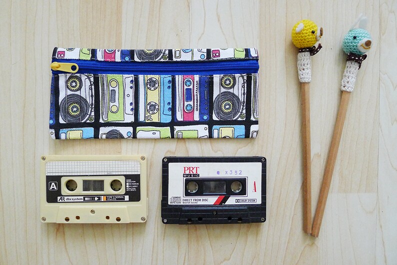 CASSETTE TAPE Thick Canvas Zipper Pencil Case Colorful Pencil Etsy