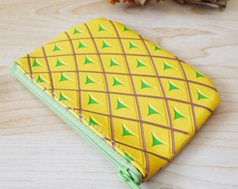 PINEAPPLE pvc zipper pouch, fruit coin purse, small bag, cosmetic bag,hawaiian,summer,yellow and green, beach,kawaii,miniatures, kitsch gift