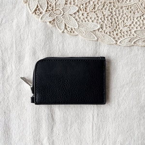 Compact Size Minimalist Black PU Leather half zip wallet, thin wallet, money bag, card holder and coin purse, vegan, hipster, Unisex, simple