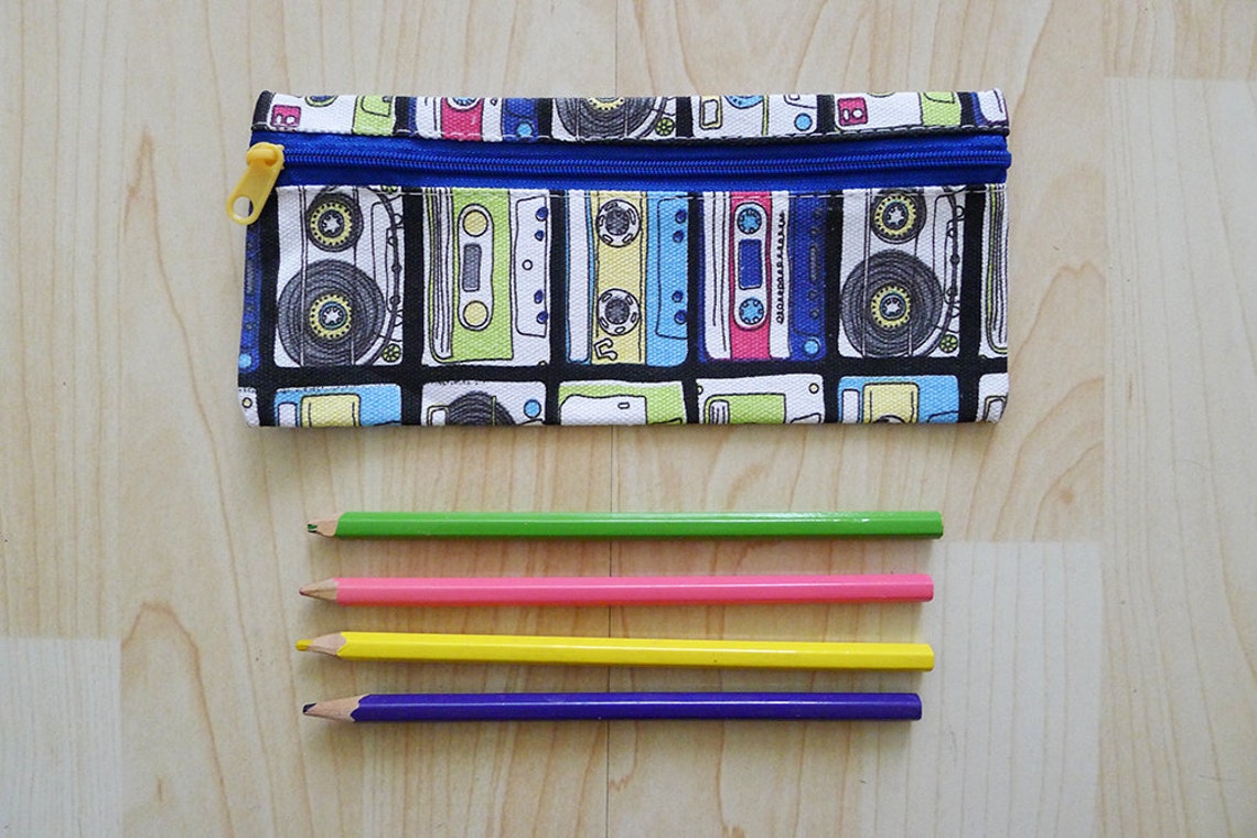CASSETTE TAPE Thick Canvas Zipper Pencil Case Colorful Pencil Etsy