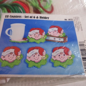 Design Works Crafts Plastic Canvas Elf Coaster Set Christmas Craft Cute Elves