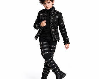 マイケル・ジャクソン バッド・キッズ ジャケット | ブラック ロック コンサート コスチューム | 男の子 女の子 コスプレ