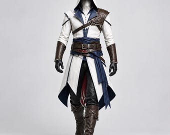 White Hooded Medieval Assassin Costume | Handmade Leather Armor | Fantasy Rogue Outfit | Renaissance Fair Cosplay