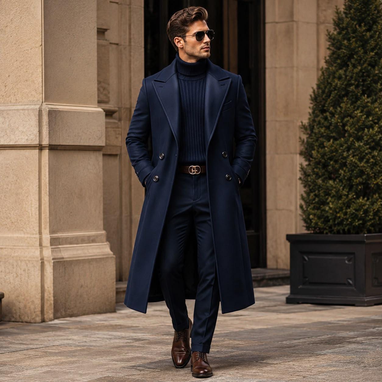 Double Breasted Peak Lapel Wool Overcoat - Etsy