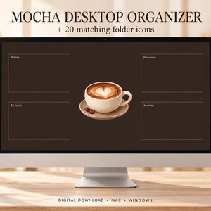 Mocha Desktop Organizer Bundle, Coffee Wallpaper, 20 Folder Icons PNG ICO, Cream Latte Espresso, Minimal Mac Windows Desktop