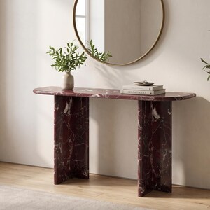 Consola de mármol rojo Rosso Levanto, ideal para recibidor y como elemento decorativo para sofá. Decoración Japandi hecha a mano. Muebles.
