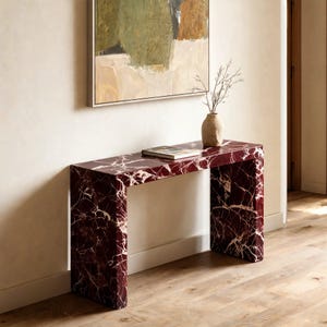 Rossa Levanto Marble Coffee Table, Italian Red Stone, Modern Sculptural Furniture