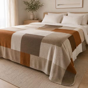 Neutral Geometric Blocks Fleece Blanket | Modern Abstract Patchwork