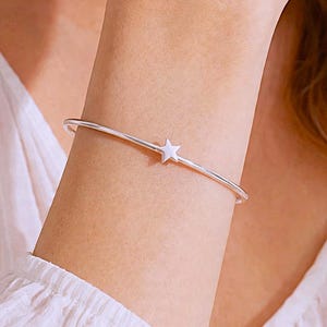 Bracelet jonc étoile en argent sterling 925 - Bracelet céleste minimaliste et délicat à empiler pour femme